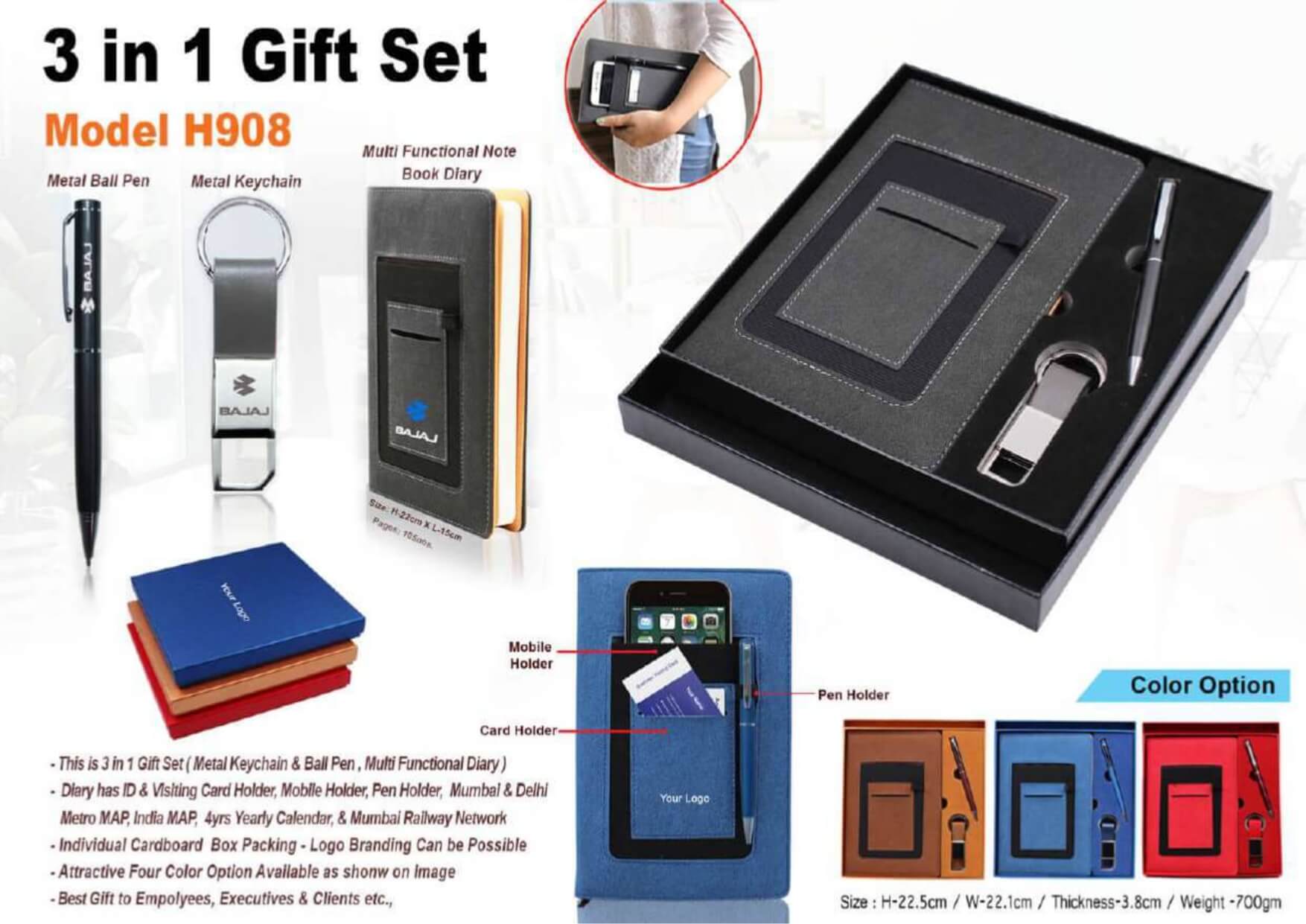 Pen, Keychain and Diary 3 in 1 Gift Set - 908