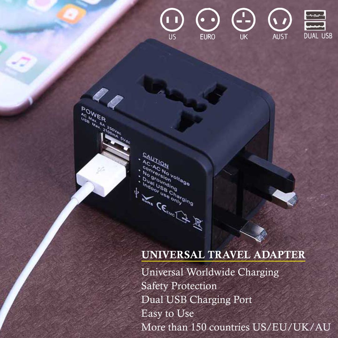 Universal Adapter Worldwide Travel Adapter with Built in Dual USB