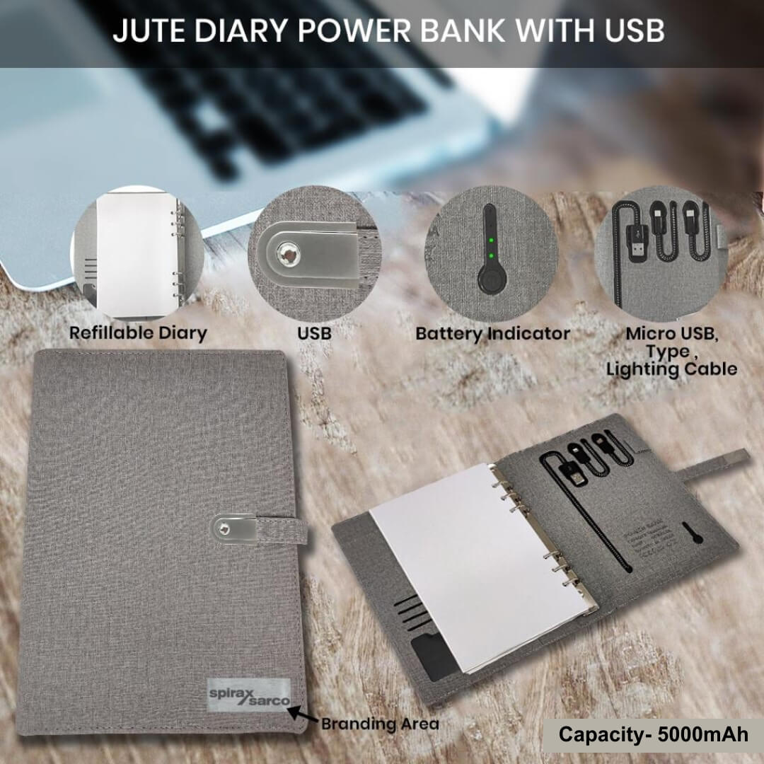 Jute Diary Power Bank 5000mAH with 16 GB USB Pendrive